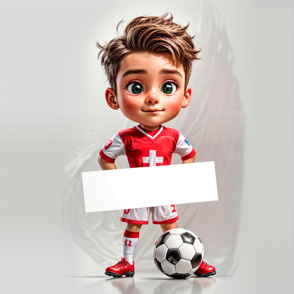  football BOY Switzerland, hold sign, RAW Photo, enhanced details, best quality, ultrahigh resolution, highly detailed, (sharp focus), masterpiece, (centered image composition), (professionally color graded), ((bright soft diffused light)), trending on instagram, trending on tumblr, HDR 4K