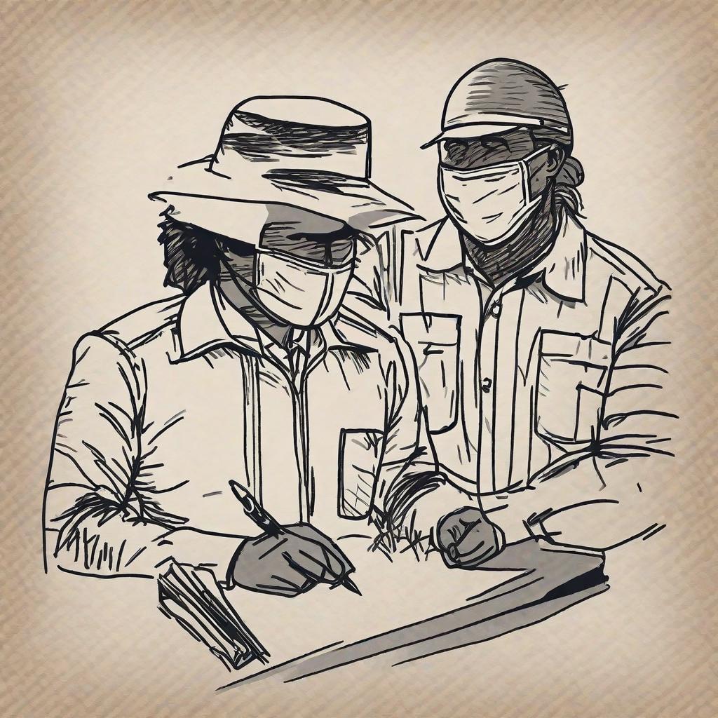  Masterpiece, best quality, help me draw a picture of two employees talking with masks, thank you!