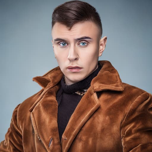 portrait+ style Russian queer mad TV actor brunette hunk dude face