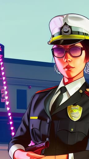  gtav style, artwork-gta5 heavily styilized, girl cop with massive showing, Best quality