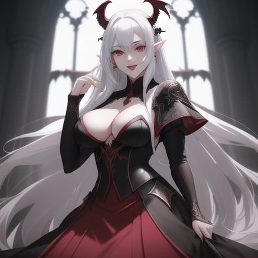  ((vampire)) in medieval castle, 1girl, solo, (fangs), red_eyes, pointy_ears, pale_skin, slit_pupils, indoors, portrait, princess, fantasy, masterpiece, goth, ahegao, tongue out, best quality, (highres), absurdres, 4K, 8K, 16K, beautiful face, beautiful body, gorgeous, deep eyes, stunning, intricate, hyper-detailed, highly detailed, sharp, realistic, anime, manga hyperrealistic, full body, detailed clothing, highly detailed, cinematic lighting, stunningly beautiful, intricate, sharp focus, f/1. 8, 85mm, (centered image composition), (professionally color graded), ((bright soft diffused light)), volumetric fog, trending on instagram, trending on tumblr, HDR 4K, 8K