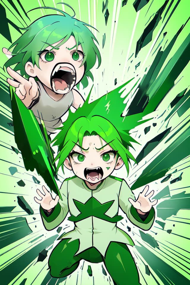  Green hair character crustal deformation, shouting