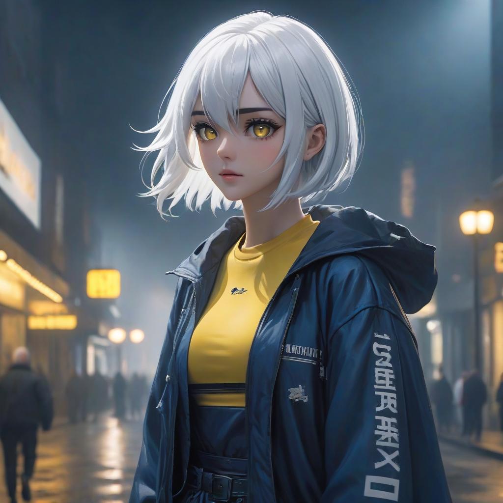  guy, dark blue hair, white hair, eyes yellow color, hair cut hyperrealistic, full body, detailed clothing, highly detailed, cinematic lighting, stunningly beautiful, intricate, sharp focus, f/1. 8, 85mm, (centered image composition), (professionally color graded), ((bright soft diffused light)), volumetric fog, trending on instagram, trending on tumblr, HDR 4K, 8K