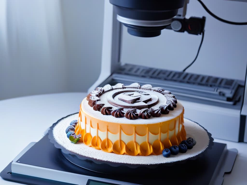  A visually striking image of a sleek, modern 3D printer in action, crafting a detailed and intricate custom dessert mold. The 3D printer is depicted with precision and accuracy, showcasing the advanced technology used to create personalized molds for desserts. The background is minimalistic, emphasizing the futuristic and innovative aspect of using 3D printing in pastry making. The image conveys a sense of professionalism and inspiration, perfectly complementing the tone and theme of the article on custom dessert molds with 3D technology. hyperrealistic, full body, detailed clothing, highly detailed, cinematic lighting, stunningly beautiful, intricate, sharp focus, f/1. 8, 85mm, (centered image composition), (professionally color graded), ((bright soft diffused light)), volumetric fog, trending on instagram, trending on tumblr, HDR 4K, 8K