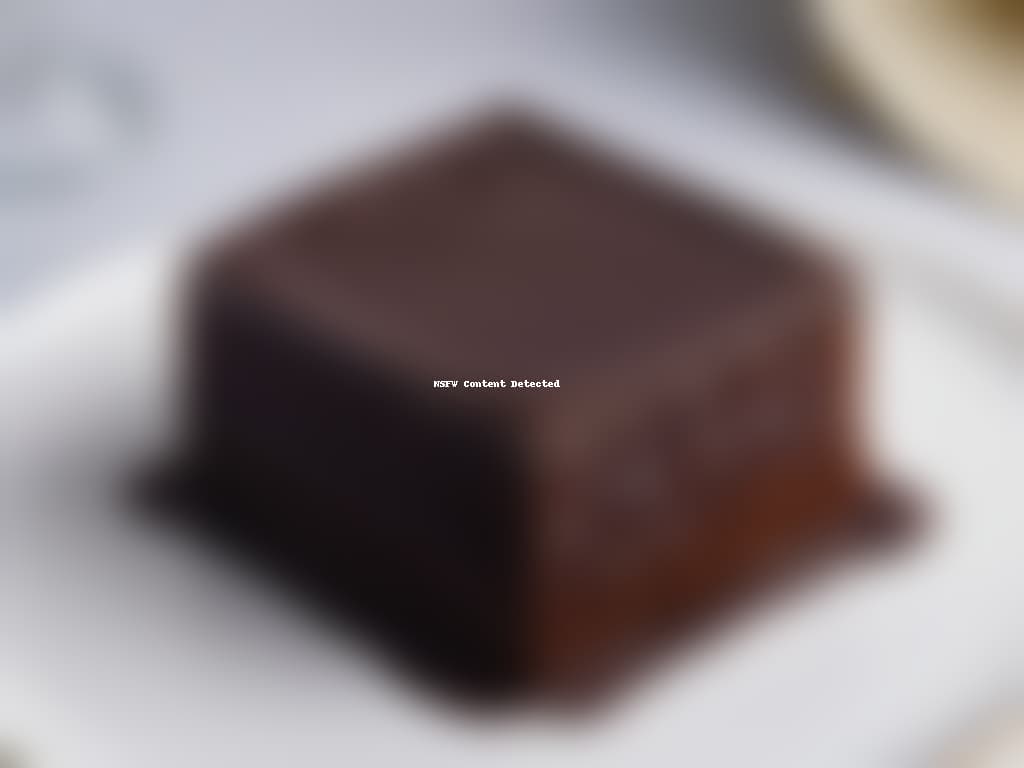  An ultradetailed image of a single piece of dark chocolate on a sleek, modern plate. The chocolate is perfectly square with sharp edges, reflecting a soft ambient light that highlights its rich, deep color and glossy surface. The plate is a minimalist design in matte black, enhancing the luxurious and elegant feel of the chocolate. hyperrealistic, full body, detailed clothing, highly detailed, cinematic lighting, stunningly beautiful, intricate, sharp focus, f/1. 8, 85mm, (centered image composition), (professionally color graded), ((bright soft diffused light)), volumetric fog, trending on instagram, trending on tumblr, HDR 4K, 8K