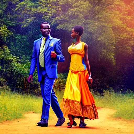 mdjrny-v4 style a beautiful African lady walking with her boyfriend