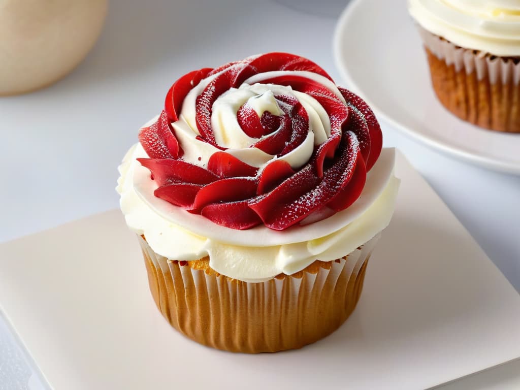  A closeup, ultradetailed image of a delicate sugarfree cupcake topped with a swirl of fluffy, light frosting made from natural sweeteners, garnished with a single fresh raspberry on top. The cupcake sits on a sleek, modern plate against a soft, blurred background, capturing every crystallized detail of the sugar substitute and the glossy texture of the frosting. The lighting is soft, highlighting the intricate layers of the cupcake and creating a visually stunning minimalistic composition that exudes elegance and temptation. hyperrealistic, full body, detailed clothing, highly detailed, cinematic lighting, stunningly beautiful, intricate, sharp focus, f/1. 8, 85mm, (centered image composition), (professionally color graded), ((bright soft diffused light)), volumetric fog, trending on instagram, trending on tumblr, HDR 4K, 8K