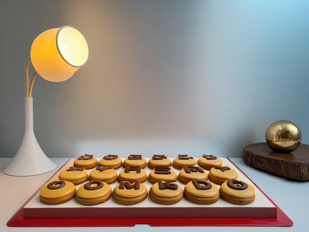  An ultradetailed image of a sleek, modern kitchen countertop adorned with a vintageinspired cookie jar filled with freshly baked cookies shaped like the iconic alphabet wall lights from the TV show "Stranger Things." The cookies are neatly arranged in rows, showcasing meticulous detail in the lettering and flickering light effects, capturing the essence of the series in a subtle and artistic manner. The background is softly blurred to emphasize the cookies, creating a visually striking and minimalistic composition that perfectly complements the theme of the article. hyperrealistic, full body, detailed clothing, highly detailed, cinematic lighting, stunningly beautiful, intricate, sharp focus, f/1. 8, 85mm, (centered image composition), (professionally color graded), ((bright soft diffused light)), volumetric fog, trending on instagram, trending on tumblr, HDR 4K, 8K