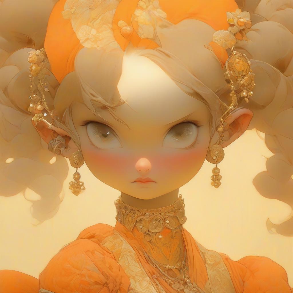  Renaissance style A cartoon girl in an orange costume with gold jewelry, in the style of miho hirano, light yellow and dark brown, close up, traditional costumes, childlike simplicity, comic art, tondo . realistic, perspective, light and shadow, religious or mythological themes, highly detailed hyperrealistic, full body, detailed clothing, highly detailed, cinematic lighting, stunningly beautiful, intricate, sharp focus, f/1. 8, 85mm, (centered image composition), (professionally color graded), ((bright soft diffused light)), volumetric fog, trending on instagram, trending on tumblr, HDR 4K, 8K