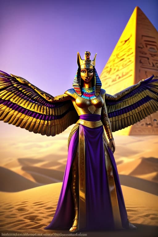  humanlike animal, nature, elegant, standing leopard, solo, woman, leopard woman, human animal, hybrid of leopard and woman, female, adult, elegant, gold bracklets, egypt god, egypt, god, holy, clothed, green, purple, realistic, humanlike, detailed background, pyramids background, hyper realism, purple yellow sky, crown, queen of egypt, RAW photo, (realism, photorealistic:1.3), detailed, many details, sand, colorful, wings, big wings hyperrealistic, full body, detailed clothing, highly detailed, cinematic lighting, stunningly beautiful, intricate, sharp focus, f/1. 8, 85mm, (centered image composition), (professionally color graded), ((bright soft diffused light)), volumetric fog, trending on instagram, trending on tumblr, HDR 4K, 8K