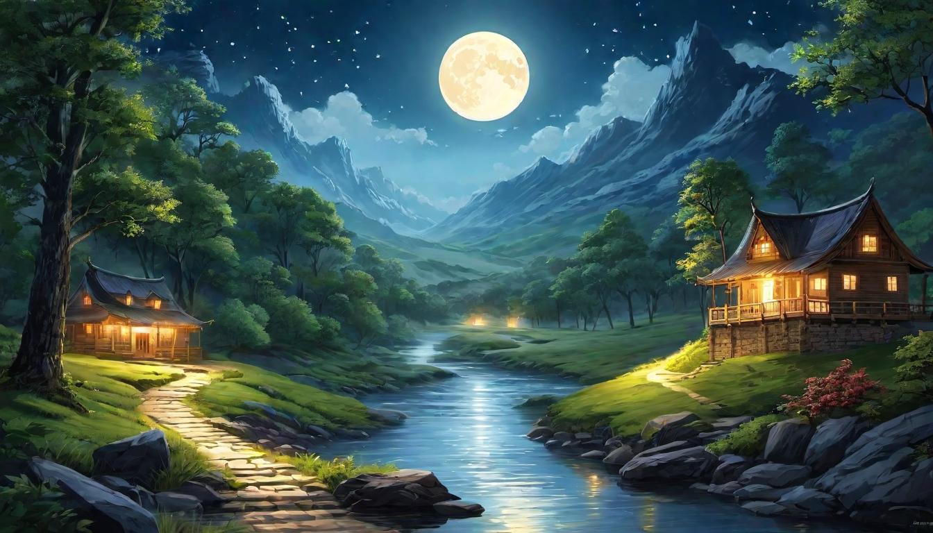  digital illustration, A winding river illuminated by moonlight, tranquil surroundings, symbolizing faith, unwavering, looking at viewer, dynamic pose, (intricate details, masterpiece, best quality)