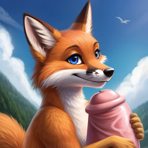  Fox with a huge cock, open eyes, digital art, masterpiece, 4k, fine details,