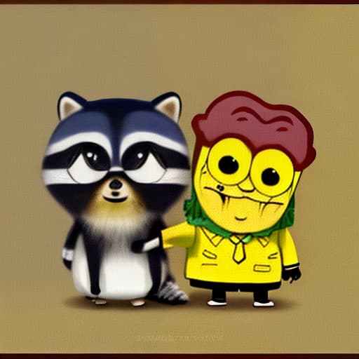 Help me make a couple portrait, boys want to have spongebob in the small snail, girls want to have a raccoon,