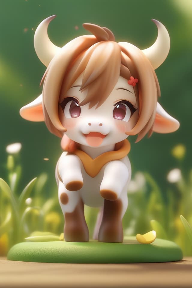  Cute calf, Cute Cout Illustration, Masterpiece, Meadow, Nendoroid, 3D, High Quality, 8k, 16k