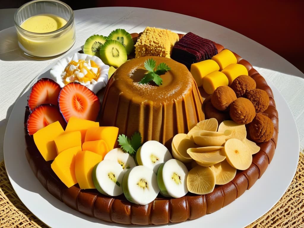  A highresolution, minimalist image of a beautifully arranged platter filled with an assortment of colorful and intricately designed traditional Ethiopian desserts, showcasing the rich cultural heritage and artistry of these sweet treats. Each dessert is meticulously crafted and artfully presented on the platter, creating a visually stunning and mouthwatering display that captures the essence of Ethiopian dessertmaking traditions. hyperrealistic, full body, detailed clothing, highly detailed, cinematic lighting, stunningly beautiful, intricate, sharp focus, f/1. 8, 85mm, (centered image composition), (professionally color graded), ((bright soft diffused light)), volumetric fog, trending on instagram, trending on tumblr, HDR 4K, 8K