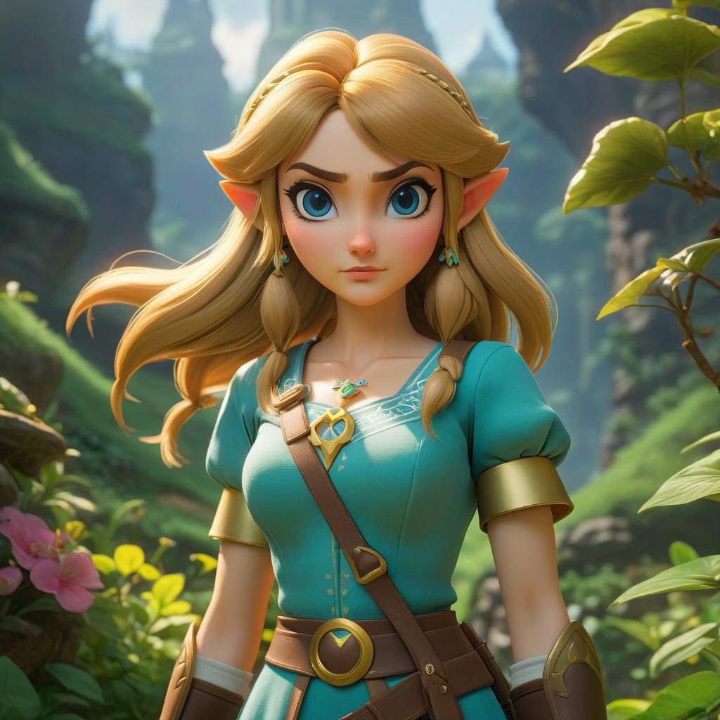  The legend of Zelda but this is a poster of Disney hyperrealistic, full body, detailed clothing, highly detailed, cinematic lighting, stunningly beautiful, intricate, sharp focus, f/1. 8, 85mm, (centered image composition), (professionally color graded), ((bright soft diffused light)), volumetric fog, trending on instagram, trending on tumblr, HDR 4K, 8K