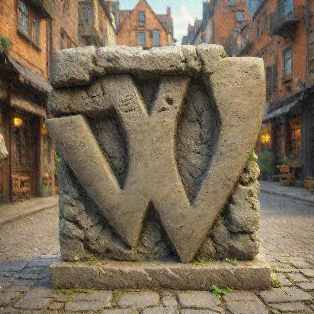  a stone sculpture looks like a letter W, on a street, year 1850, fantasy rich, detailed illustration, cartoon styledtrending on instagram, trending on tumblr, HDR 4K, 8K (4k, best quality, masterpiece:1.2), sharp focus, ultrahigh res, highly detailed