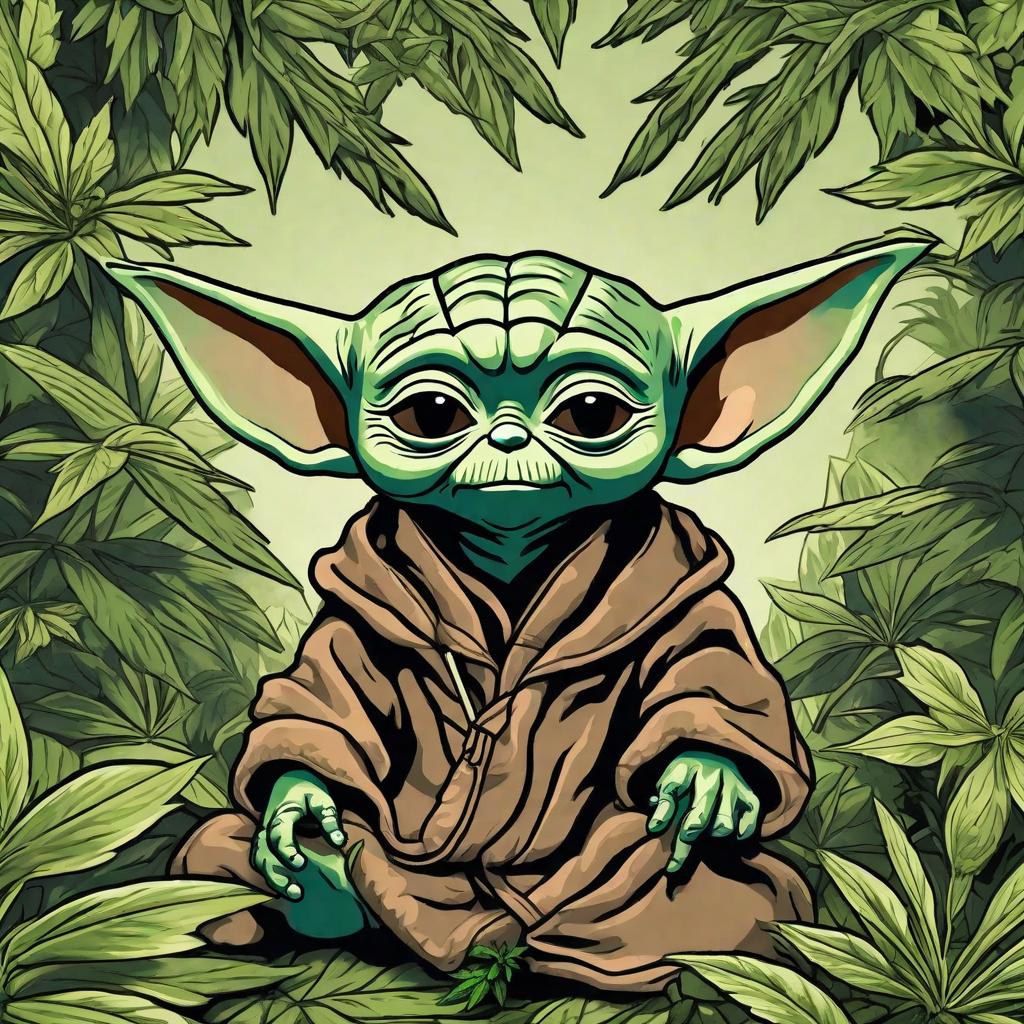  masterpiece, best quality, (Fidelity: 1.4), Best Quality, Masterpiece, Ultra High Resolution, 8k resolution, baby yoda grogu as ganster rapper lots of tattoos and surrounded by cannabis marijuana