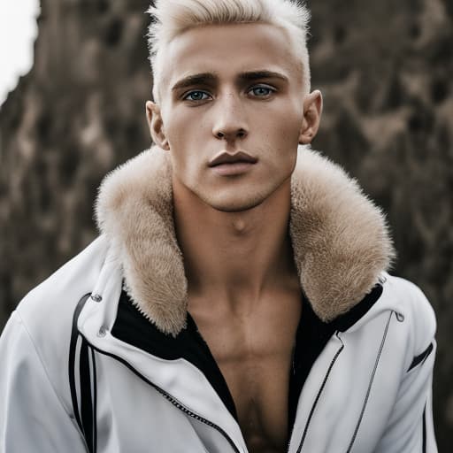 portrait+ style Russian queer fitness model blonde hunk dude face