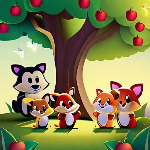  Create a vivid picture focusing on the scene of a "night filled with falling starlight, where a party is taking place under an apple tree with animal friends." In this setting, make the characters "Rookie wearing an apple hat and Amy" central to action. However, the background should still be visible and include "dimly lit snacks hanging from apple leaves". The scene should hold more importance than the background in the overall visual composition., best quality, very detailed, high resolution, sharp, sharp image, extremely detailed, 4k, 8k, in-frame hyperrealistic, full body, detailed clothing, highly detailed, cinematic lighting, stunningly beautiful, intricate, sharp focus, f/1. 8, 85mm, (centered image composition), (professionally color graded), ((bright soft diffused light)), volumetric fog, trending on instagram, trending on tumblr, HDR 4K, 8K