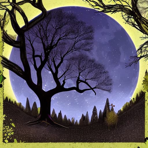  bosque nocturno con luna llena