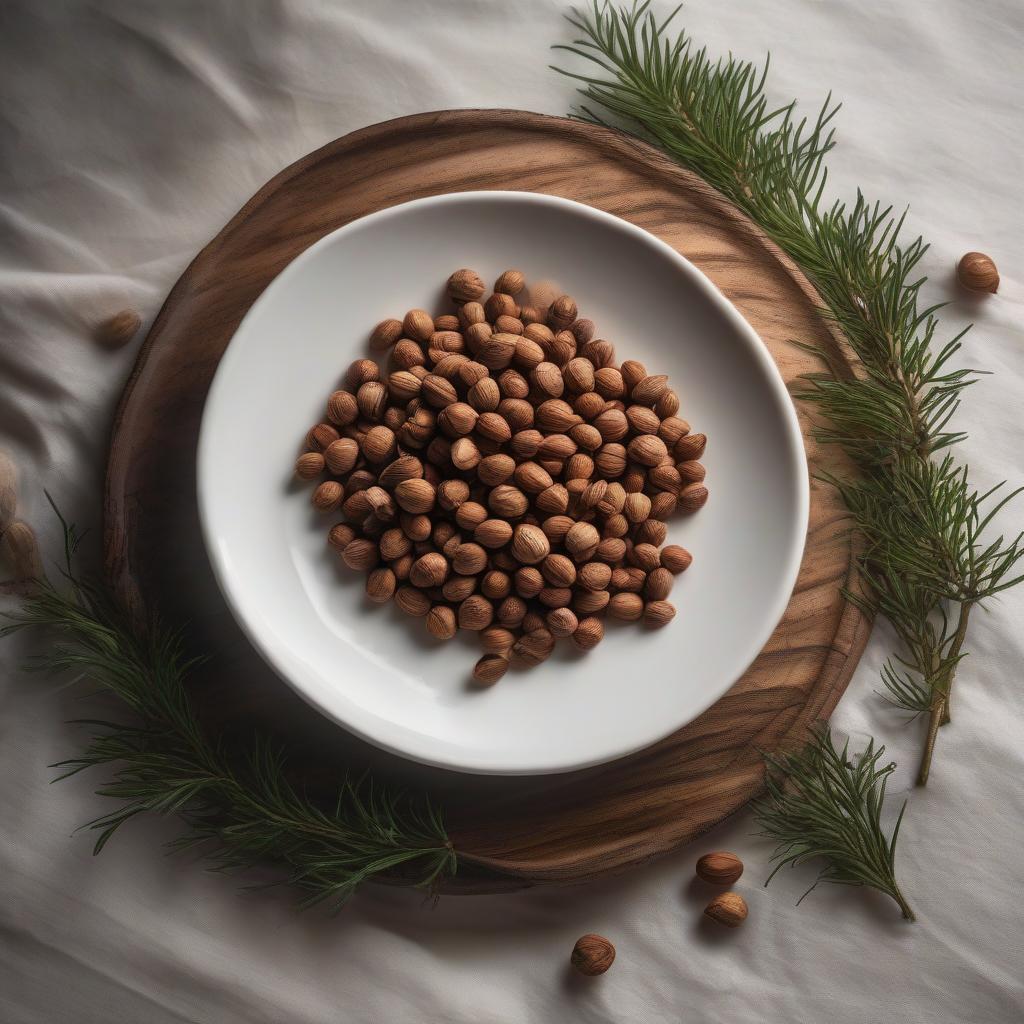  A photograph of a Siberian cedar in the taiga in spring without snow beautiful food photo healthy eating cedar nuts on a white plate. hyperrealistic, full body, detailed clothing, highly detailed, cinematic lighting, stunningly beautiful, intricate, sharp focus, f/1. 8, 85mm, (centered image composition), (professionally color graded), ((bright soft diffused light)), volumetric fog, trending on instagram, trending on tumblr, HDR 4K, 8K