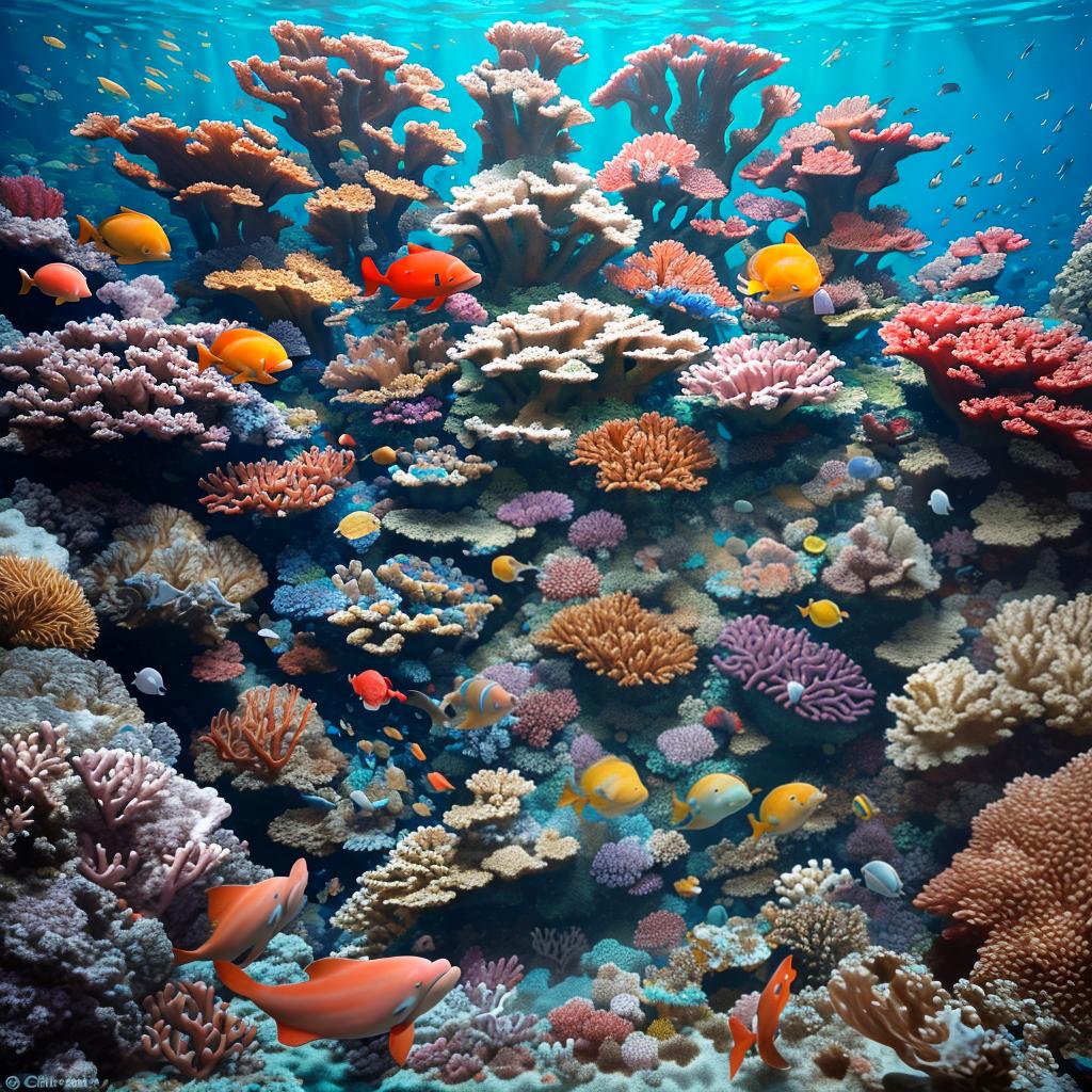  masterpiece, best quality, Most Beautiful in deep sea teeming with vibrant corals, diverse marine life, and enchanting underwater landscapes, full of corals, acrophore, small fishes, anemones, dolphin, various algaes, caves, colorful,all captured in stunning 8k resolution with intricate details.