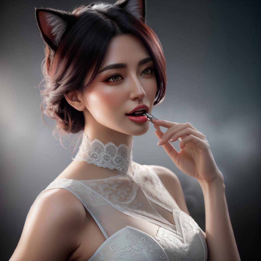  a wearing sleeveless cat dress showing , 1boy ing her with his tongue hyperrealistic, full body, detailed clothing, highly detailed, cinematic lighting, stunningly beautiful, intricate, sharp focus, f/1. 8, 85mm, (centered image composition), (professionally color graded), ((bright soft diffused light)), volumetric fog, trending on instagram, trending on tumblr, HDR 4K, 8K