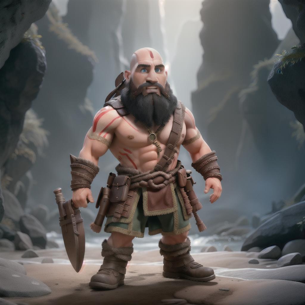  God of war hyperrealistic, full body, detailed clothing, highly detailed, cinematic lighting, stunningly beautiful, intricate, sharp focus, f/1. 8, 85mm, (centered image composition), (professionally color graded), ((bright soft diffused light)), volumetric fog, trending on instagram, trending on tumblr, HDR 4K, 8K