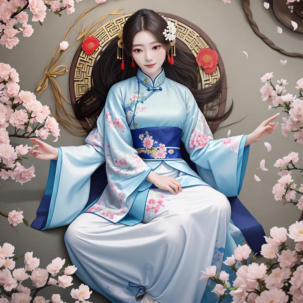  masterpiece, best quality, a beautiful woman dressed in Chinese clothes surrounded by falling flowers