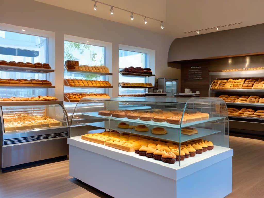  A photorealistic image of a modern, ecofriendly bakery with large windows, showcasing a variety of delicious and beautifully presented pastries and cakes made from sustainable ingredients. The interior is filled with natural light, plants, and wooden accents, creating a warm and inviting atmosphere. Customers are seen enjoying their treats at stylish tables, and a subtle branding logo emphasizing sustainability is subtly integrated into the design of the bakery. hyperrealistic, full body, detailed clothing, highly detailed, cinematic lighting, stunningly beautiful, intricate, sharp focus, f/1. 8, 85mm, (centered image composition), (professionally color graded), ((bright soft diffused light)), volumetric fog, trending on instagram, trending on tumblr, HDR 4K, 8K