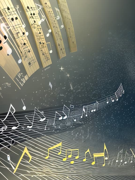  Wallpaper with music notation, piano and sparkling stars