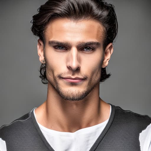 portrait+ style Austrian queer fitness model brunette hunk dude face