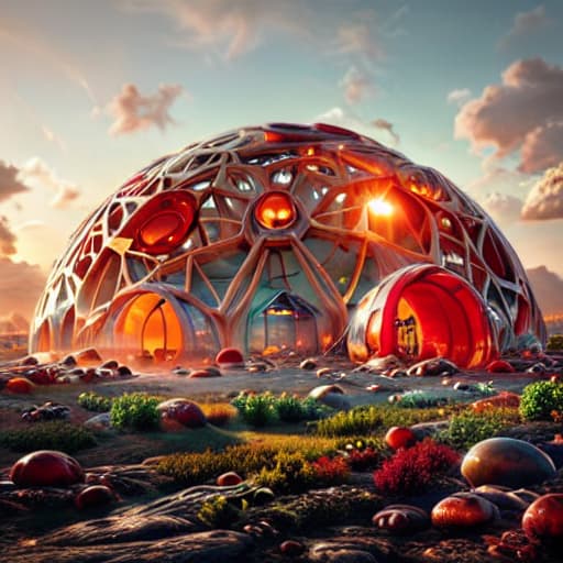 a photo of ddfusion style Create an image of a bustling Martian colony set in the year 2045. The colony consists of interconnected dome structures and modular habitats designed to support human life. In the foreground, a diverse team of astronauts—scientists, engineers, and explorers—are actively working, showcasing their efforts in agriculture, infrastructure, and scientific research. The background features the rugged, red Martian landscape with a dramatic sunset casting a golden glow over the scene. In the center of the colony, a plaque is being unveiled, dedicated to the spirit of exploration. The scene should reflect hope, ingenuity, and the pioneering spirit of humanity's first steps on Mars. hyperrealistic, full body, detailed clothing, highly detailed, cinematic lighting, stunningly beautiful, intricate, sharp focus, f/1. 8, 85mm, (centered image composition), (professionally color graded), ((bright soft diffused light)), volumetric fog, trending on instagram, trending on tumblr, HDR 4K, 8K