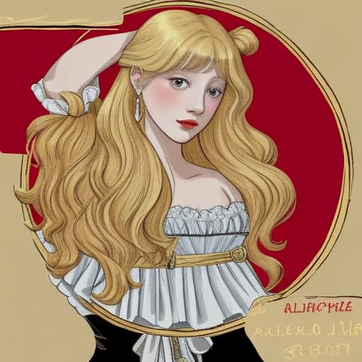  17th century french whore with blonde hair wearing red，