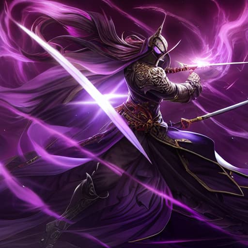  An purple armour wearing swordman with a mask who has shadow power hyperrealistic, full body, detailed clothing, highly detailed, cinematic lighting, stunningly beautiful, intricate, sharp focus, f/1. 8, 85mm, (centered image composition), (professionally color graded), ((bright soft diffused light)), volumetric fog, trending on instagram, trending on tumblr, HDR 4K, 8K