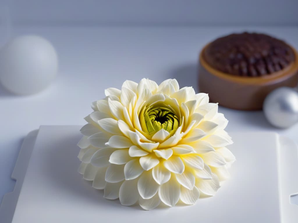  A closeup, ultradetailed photograph of a delicate sugar flower being meticulously crafted by skilled hands, showcasing the intricate artistry and precision involved in pastry making. The image captures the fine details of the petals, the subtle play of light and shadow, and the focused concentration on the artisan's face, emphasizing the fusion of tradition and innovation in Jordi Roca's culinary creations. hyperrealistic, full body, detailed clothing, highly detailed, cinematic lighting, stunningly beautiful, intricate, sharp focus, f/1. 8, 85mm, (centered image composition), (professionally color graded), ((bright soft diffused light)), volumetric fog, trending on instagram, trending on tumblr, HDR 4K, 8K