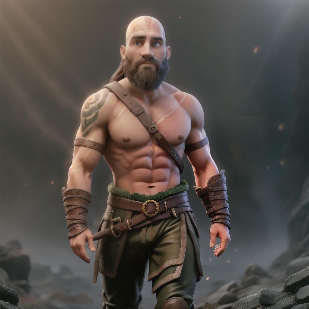  God of war hyperrealistic, full body, detailed clothing, highly detailed, cinematic lighting, stunningly beautiful, intricate, sharp focus, f/1. 8, 85mm, (centered image composition), (professionally color graded), ((bright soft diffused light)), volumetric fog, trending on instagram, trending on tumblr, HDR 4K, 8K