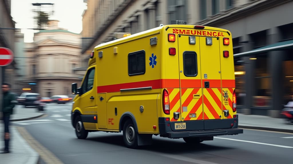  good quality, high quality, emergency medical response: yellow ambulance in action for urgent rescue and assistance on the streets