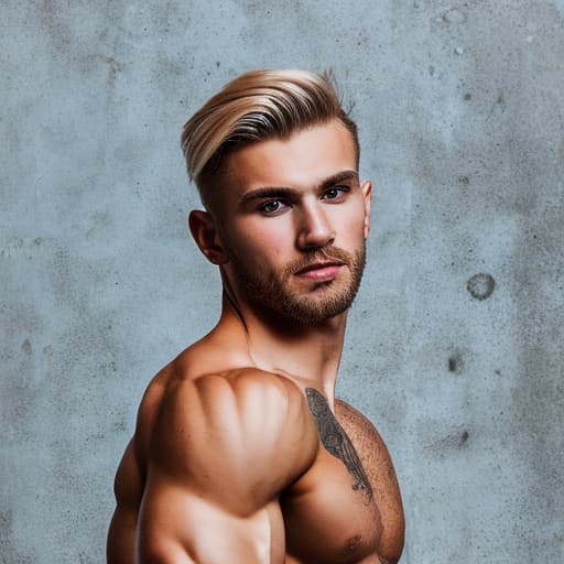 portrait+ style Russian queer fitness model blonde hunk dude face