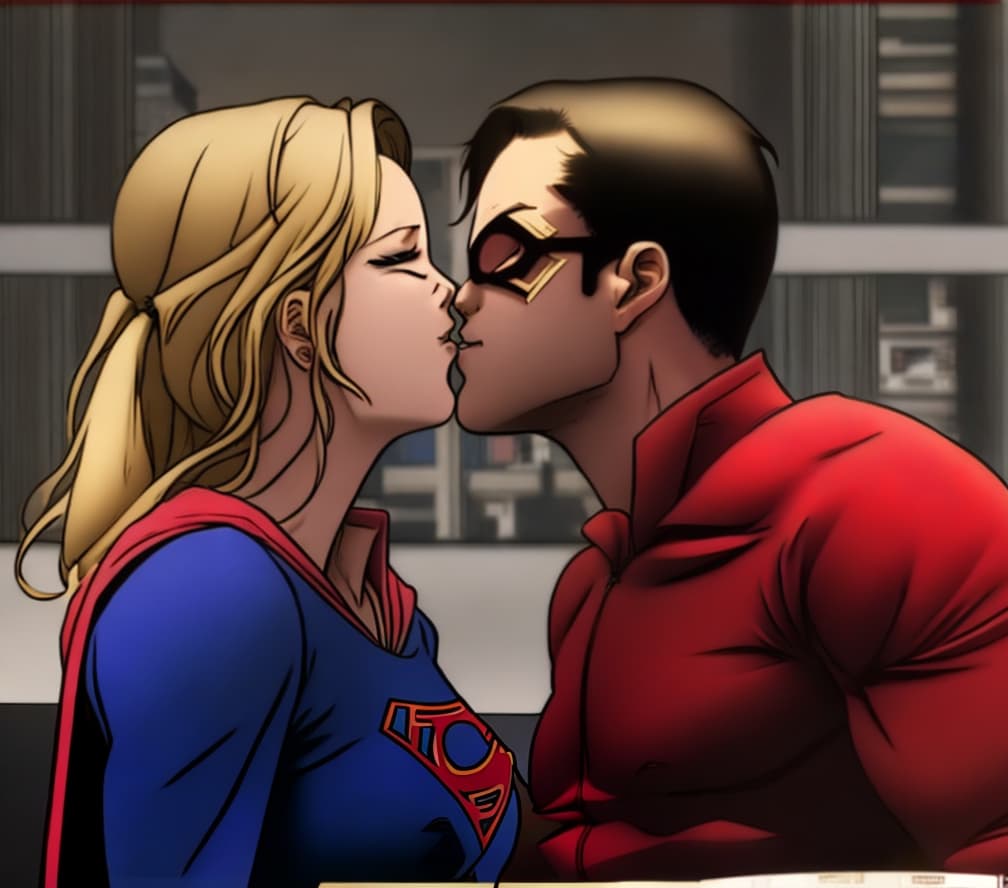  supergirl and daredevil kissing anime manga style