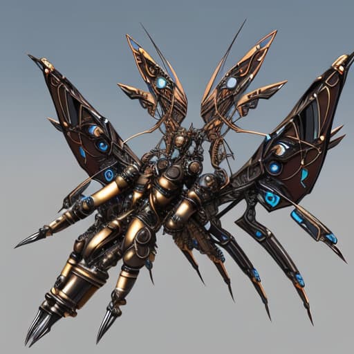  Steampunk cybernetic biomechanical hornet with wings, 3 d model, very coherent symmetrical artwork