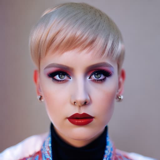 portrait+ style Russian queer pop singer blonde female face