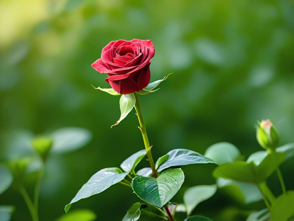  A stunning, minimalistic image of a single, vibrant red rose blooming against a backdrop of lush green foliage. The intricate details of the rose petals are captured with crystal clarity, showcasing the delicate beauty of nature in its purest form. hyperrealistic, full body, detailed clothing, highly detailed, cinematic lighting, stunningly beautiful, intricate, sharp focus, f/1. 8, 85mm, (centered image composition), (professionally color graded), ((bright soft diffused light)), volumetric fog, trending on instagram, trending on tumblr, HDR 4K, 8K