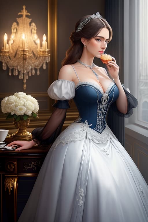  8k portrait of beautiful blue eyes, French girl, eating pastry in Paris, bokah background,intricate, elegant, highly detailed, majestic, digital photography, old money style, black and white dress, pearls reckless (masterpiece, sidelighting, finely detailed beautiful eyes: 1.2), hdr hyperrealistic, full body, detailed clothing, highly detailed, cinematic lighting, stunningly beautiful, intricate, sharp focus, f/1. 8, 85mm, (centered image composition), (professionally color graded), ((bright soft diffused light)), volumetric fog, trending on instagram, trending on tumblr, HDR 4K, 8K