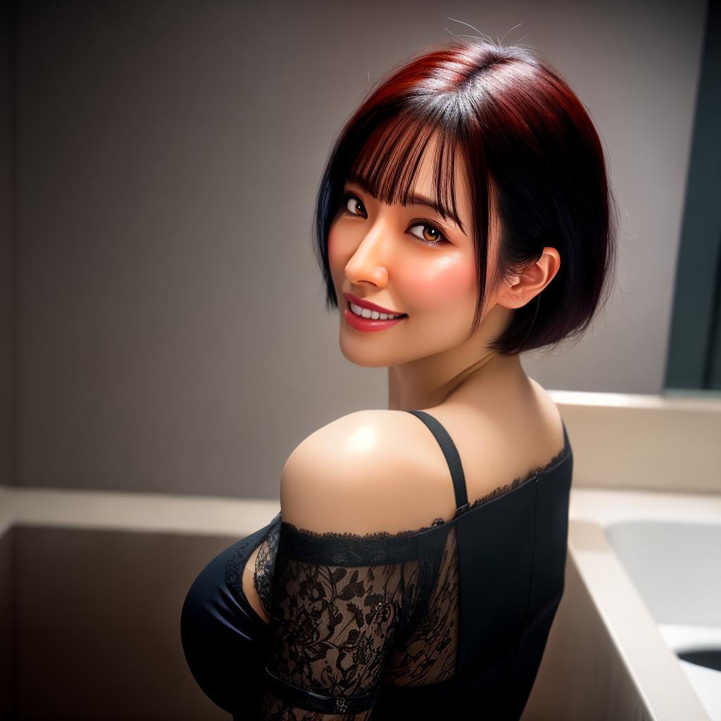  japanese,shorthair,dlonde,large breasts,	seductive smile,all fours,	from behind,	cum on body,	bathroom, hyperrealistic, full body, detailed clothing, highly detailed, cinematic lighting, stunningly beautiful, intricate, sharp focus, f/1. 8, 85mm, (centered image composition), (professionally color graded), ((bright soft diffused light)), volumetric fog, trending on instagram, trending on tumblr, HDR 4K, 8K