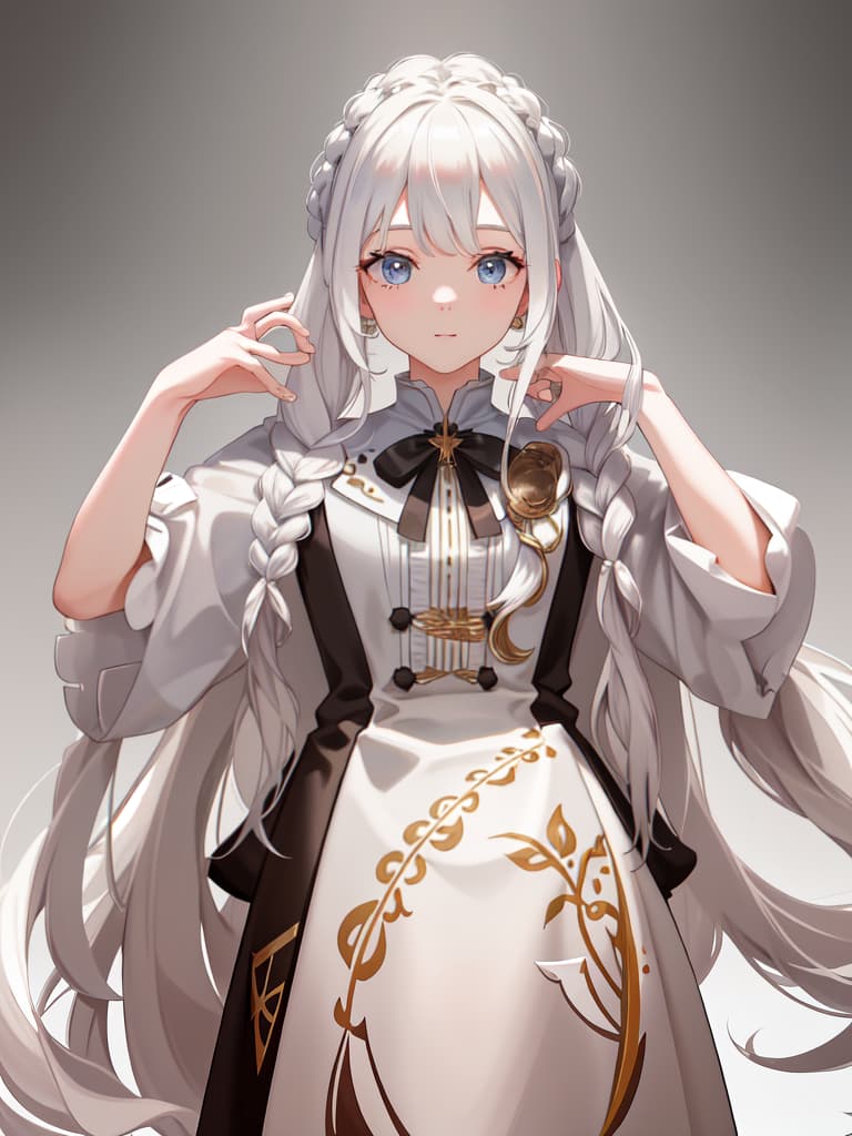  White long hair, French Braid Hair, 💩, 💩, 💩, 💩, 💩, 💩,, masterpiece, best quality,8k,ultra detailed,high resolution,an extremely delicate and beautiful,hyper detail