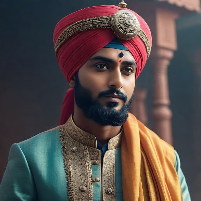 Robot with turban and wearing pubaji kurta cloths hyperrealistic, full body, detailed clothing, highly detailed, cinematic lighting, stunningly beautiful, intricate, sharp focus, f\/1. 8, 85mm, (centered image composition), (professionally color graded), ((bright soft diffused light)), volumetric fog, trending on instagram, trending on tumblr, HDR 4K, 8K