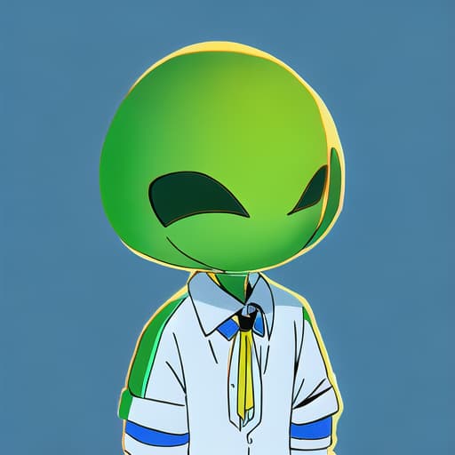  👽, alien wearing a shirt with a collar, neck collar is mixed yellow and blue