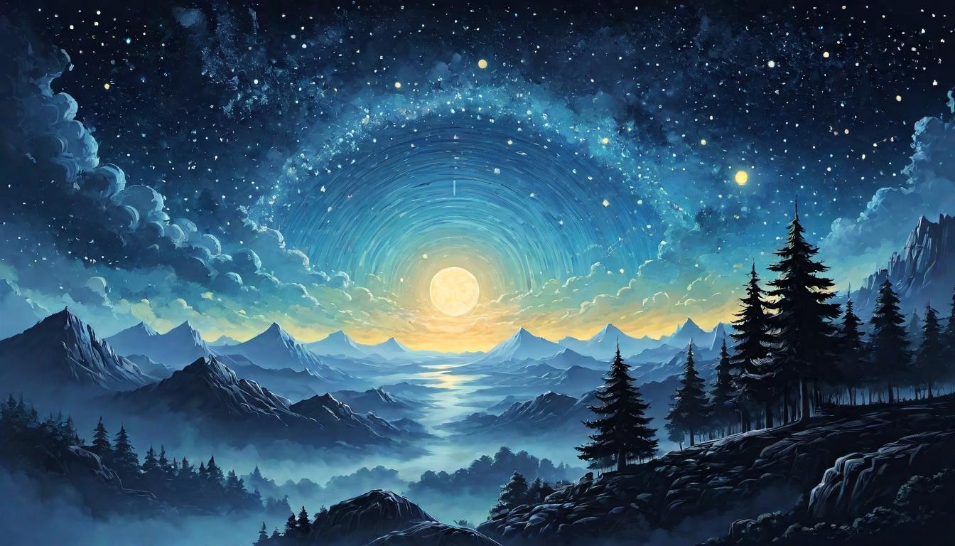  （surrealism)A starry night sky, constellations forming ancient symbols, twinkling stars, flowing cosmic dust, path for future generations mystic, intricate details, best quality)